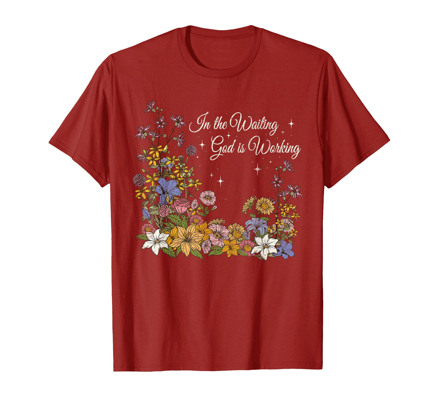 In the Waiting God Is Working Vintage Floral Christian T-Shirt
