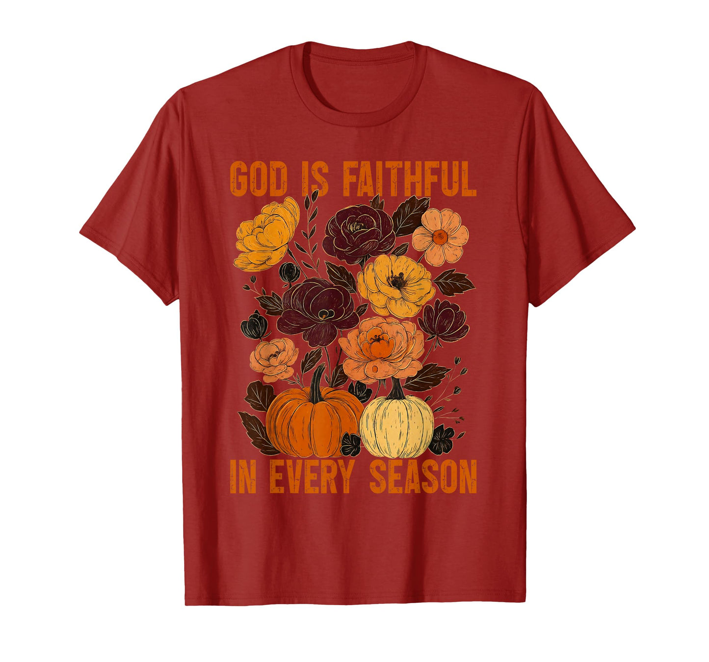 God is Faithful in Every Season Christian Fall Boho Floral T-Shirt