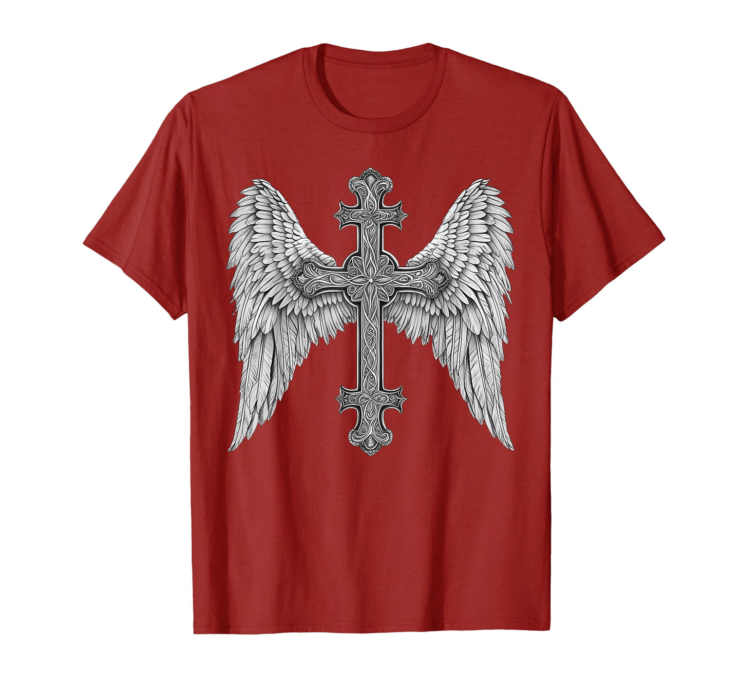 Gothic Cross and Angle Wings Graphic Punk Style Mens Womens T-Shirt