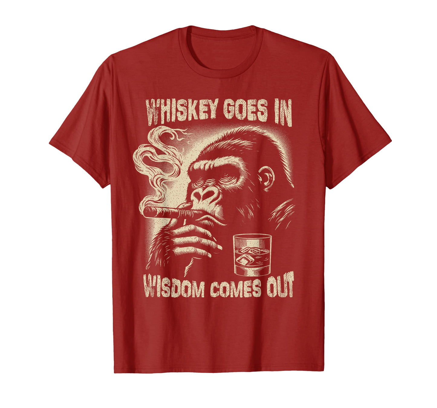 Whiskey Goes in Wisdom Comes Out Monkey Whiskey T-Shirt
