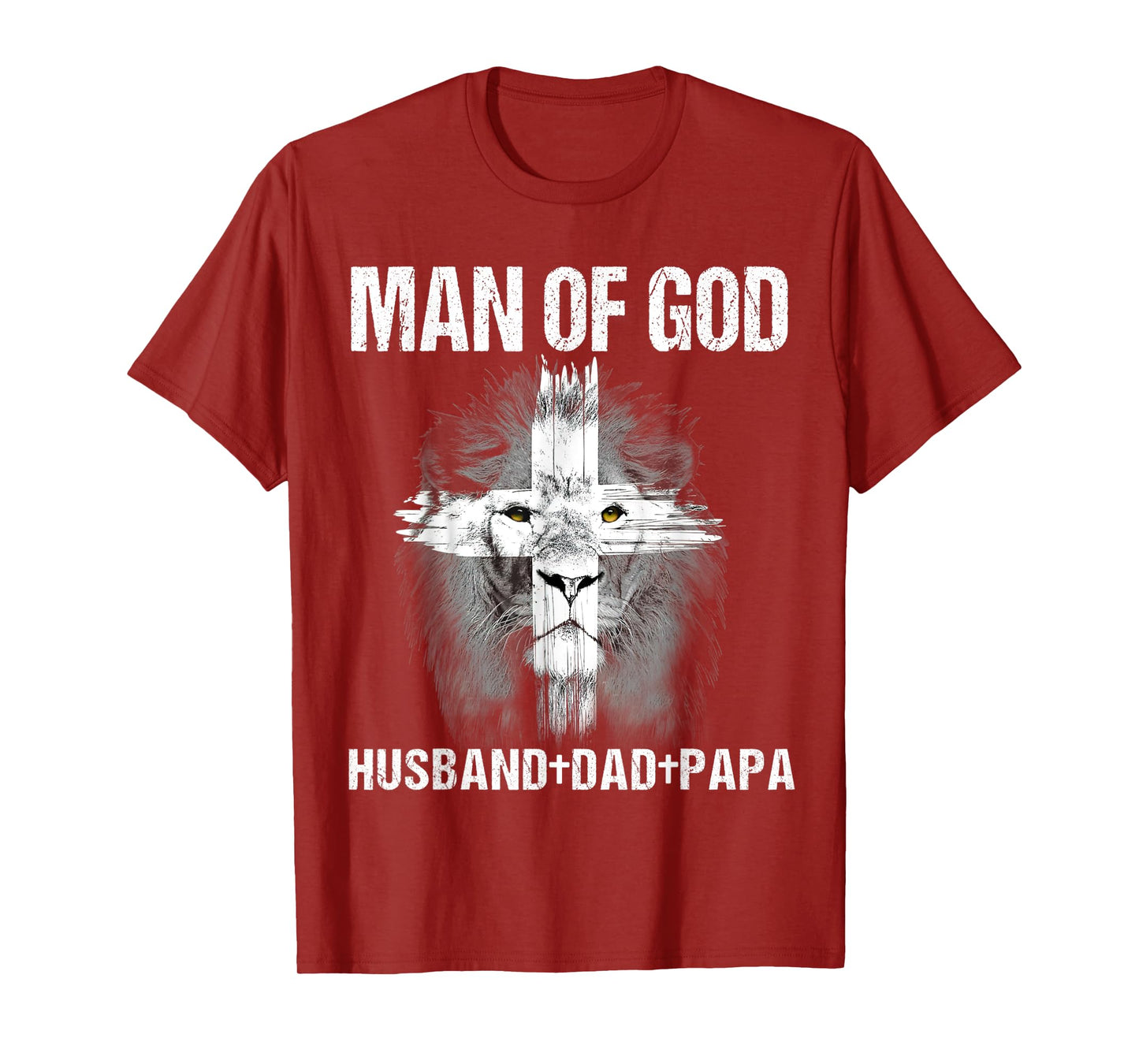 Mens Man of God Husband Dad Papa Lion Cross Jesus Christian Gift T-Shirt