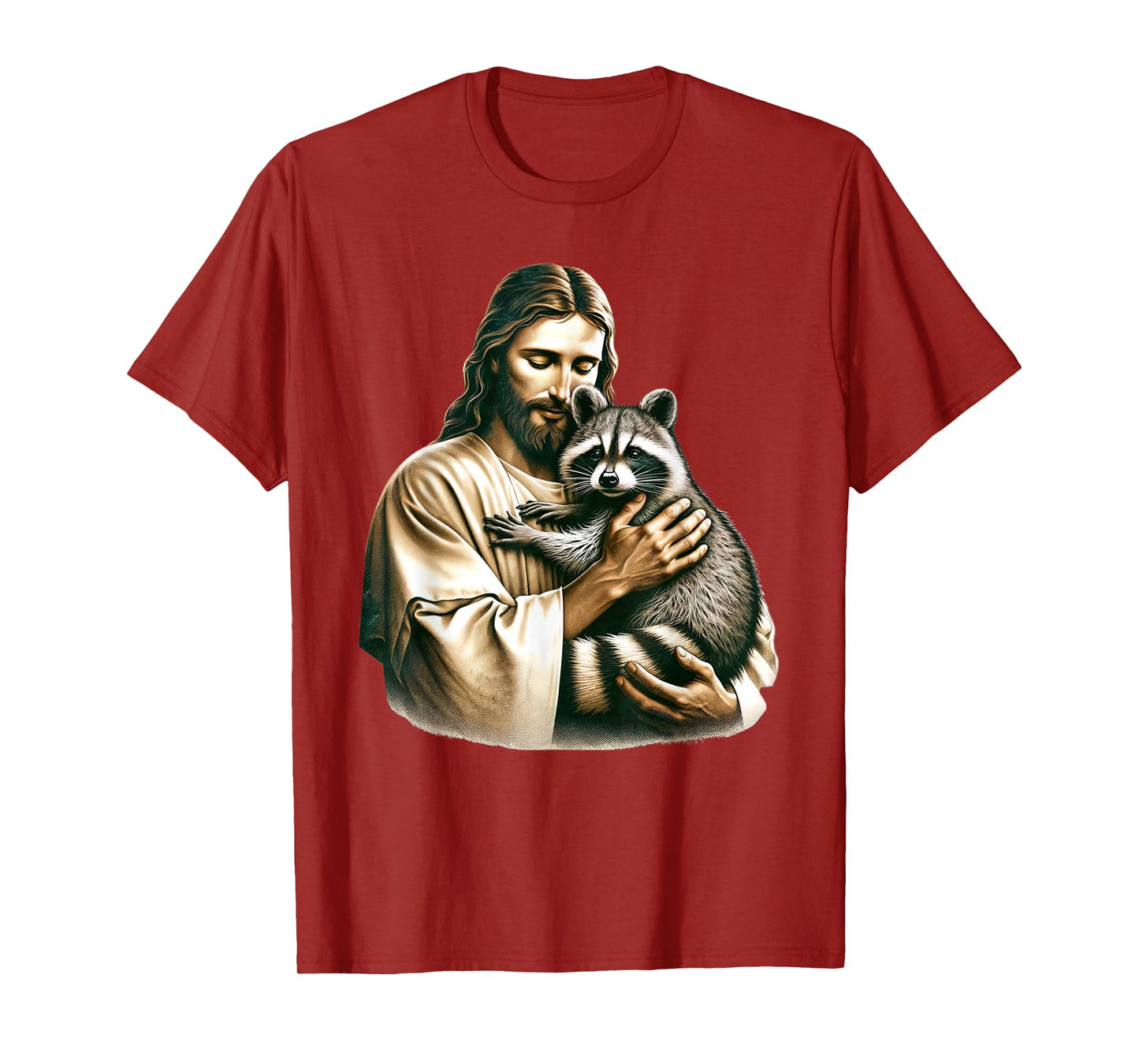 Vintage Distressed Jesus Hugging Raccoon Funny Raccoon Lover T-Shirt