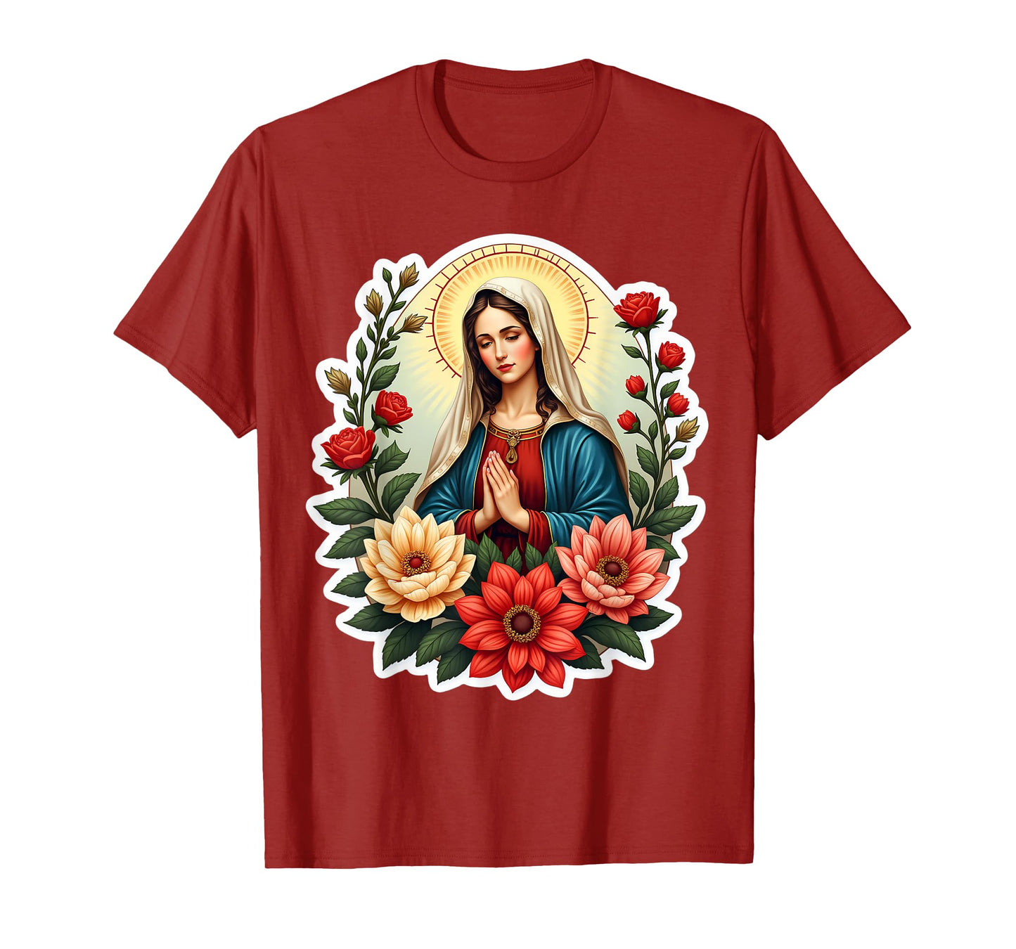 Floral Saint Mary Santa Maria Christian Mother Jesus Christ T-Shirt