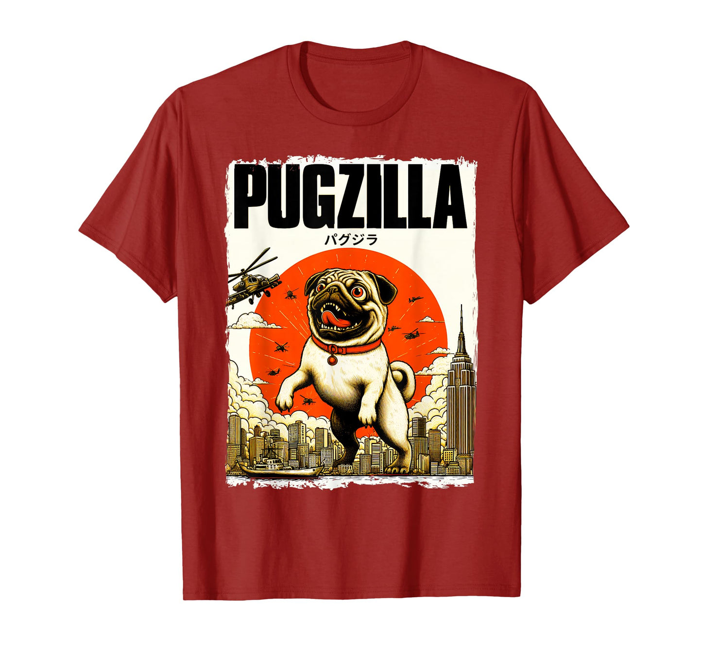 Funny Pugzilla Dog Lover Funny Japanese Pug Dog Lover Men Women Girls Kids T-Shirt