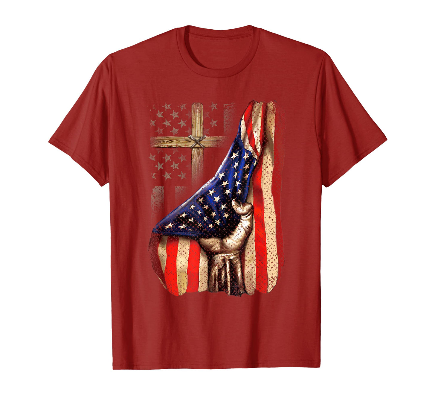 Cross Christ American Flag Pride Hand Christian Lover T-Shirt