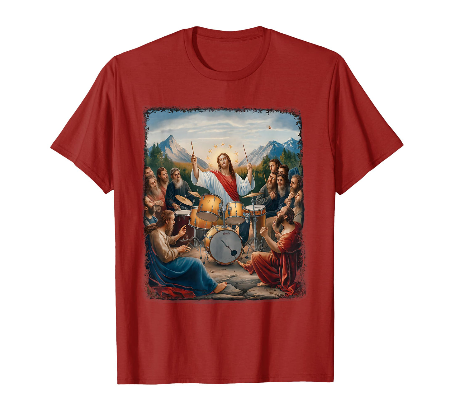 Jesus Playing Drums Funny Christian Drummer Painting T-Shirt