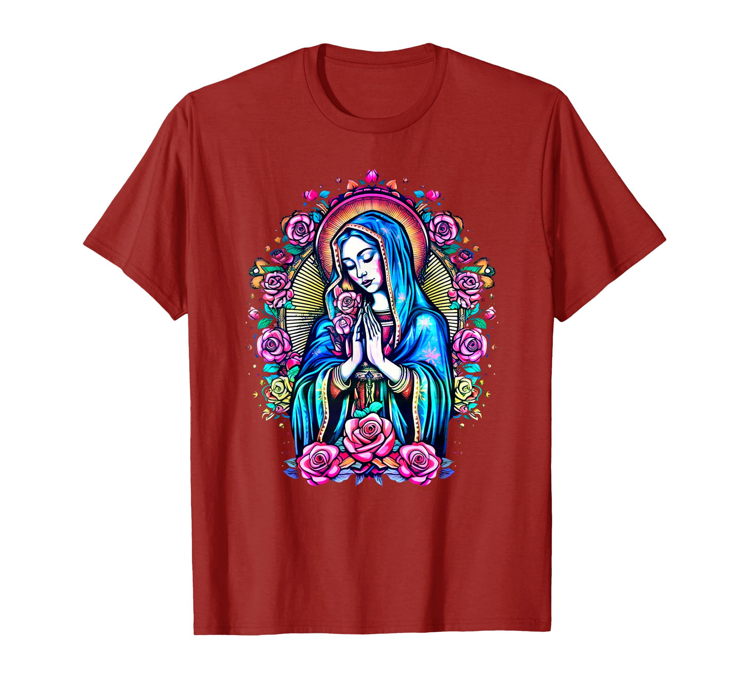 Praying Virgin Mary, roses, Christianity, faith, saint image T-Shirt
