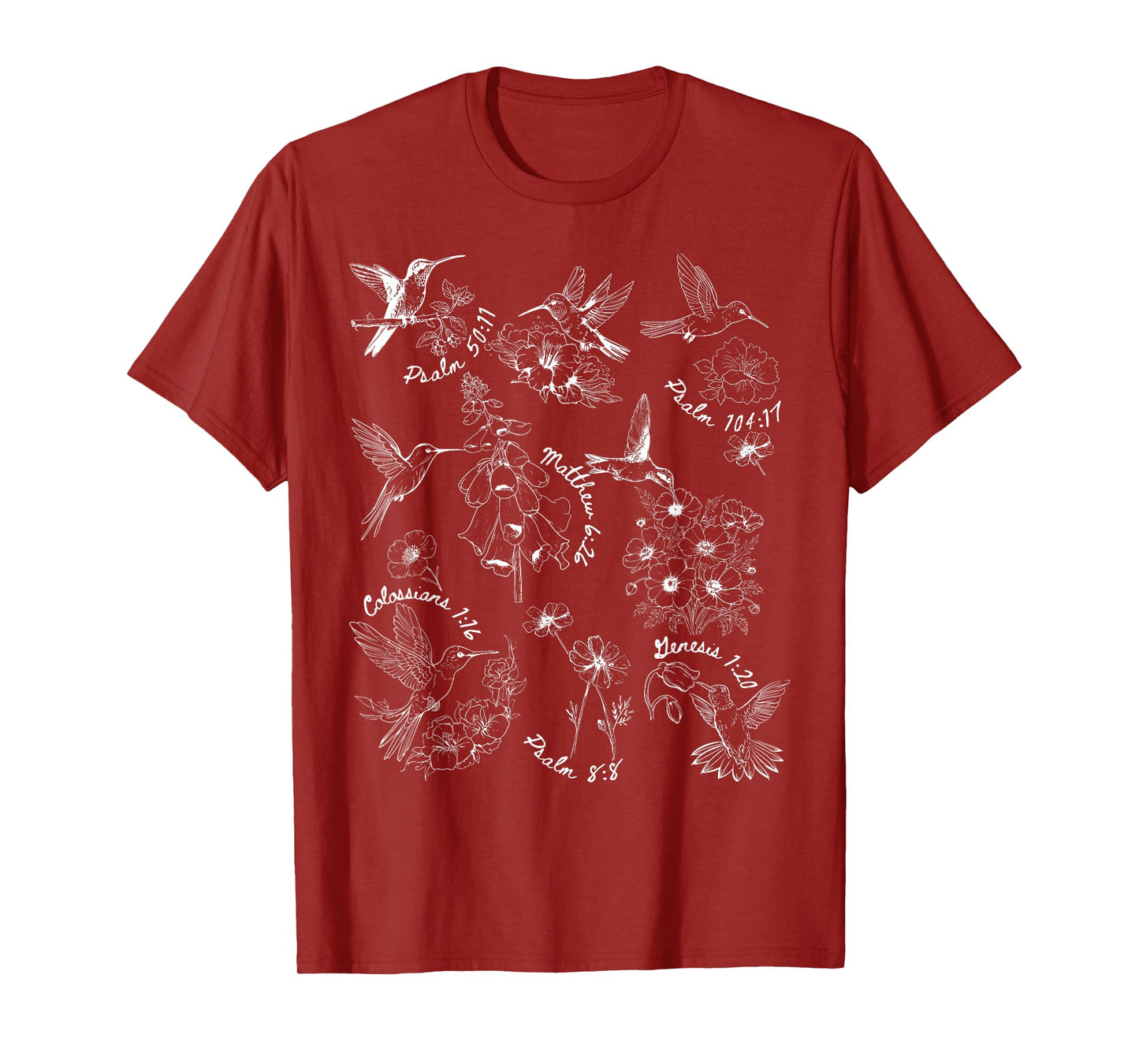 Hummingbird Botanical Bible Verse Christian Nature Lovers T-Shirt