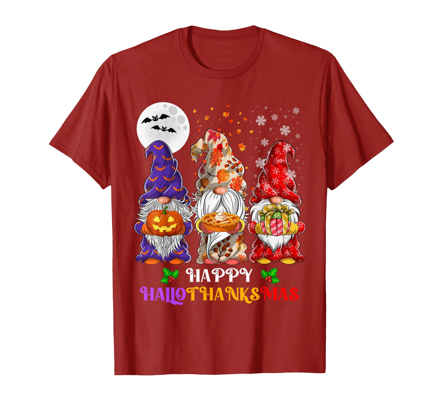 Happy Hallothanksmas Gnome Lover Halloween Thanksgiving Xmas T-Shirt