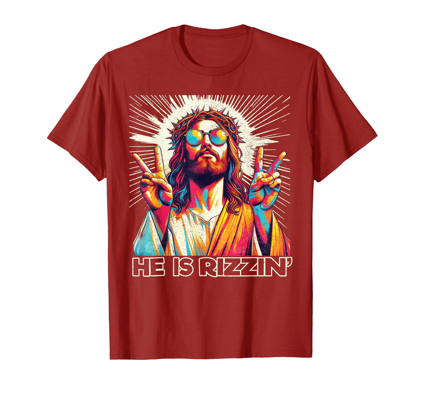 Retro He Is Rizzin Funny Jesus Has Rizzen Easter Christian T-Shirt