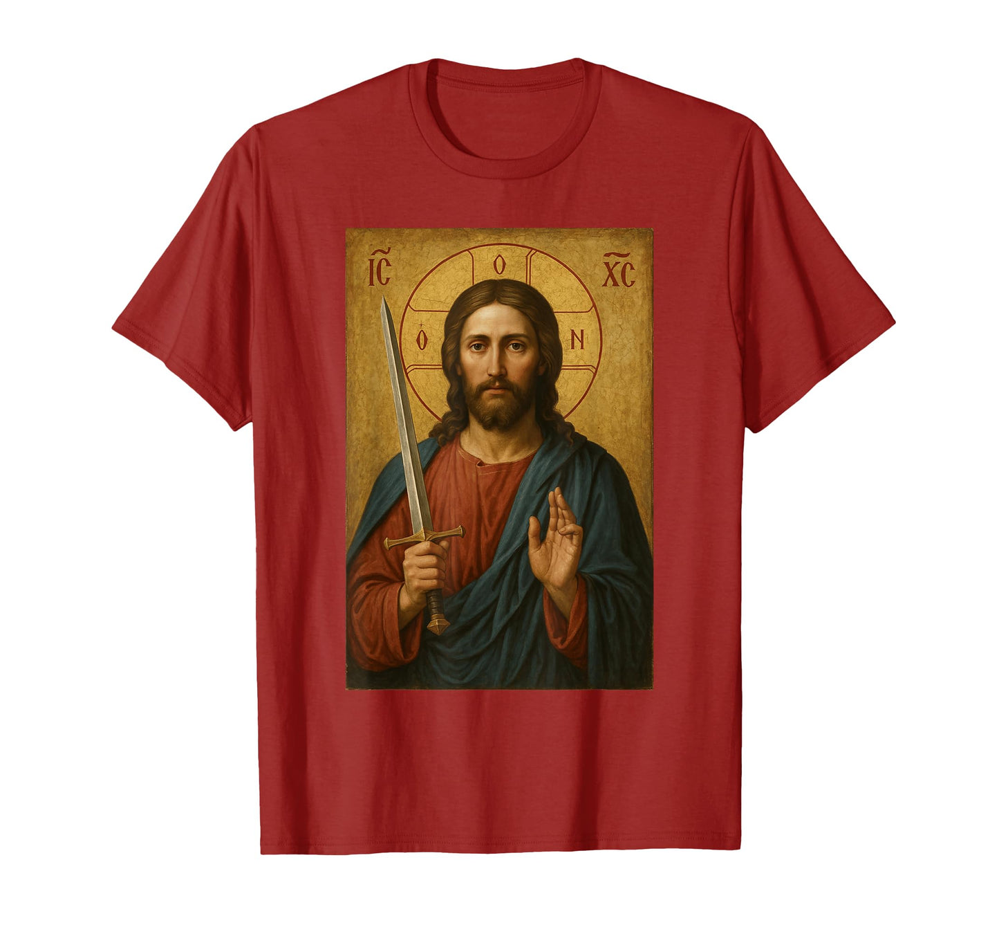 Jesus Christ with a Sword Icon - Orthodox Icon T-Shirt