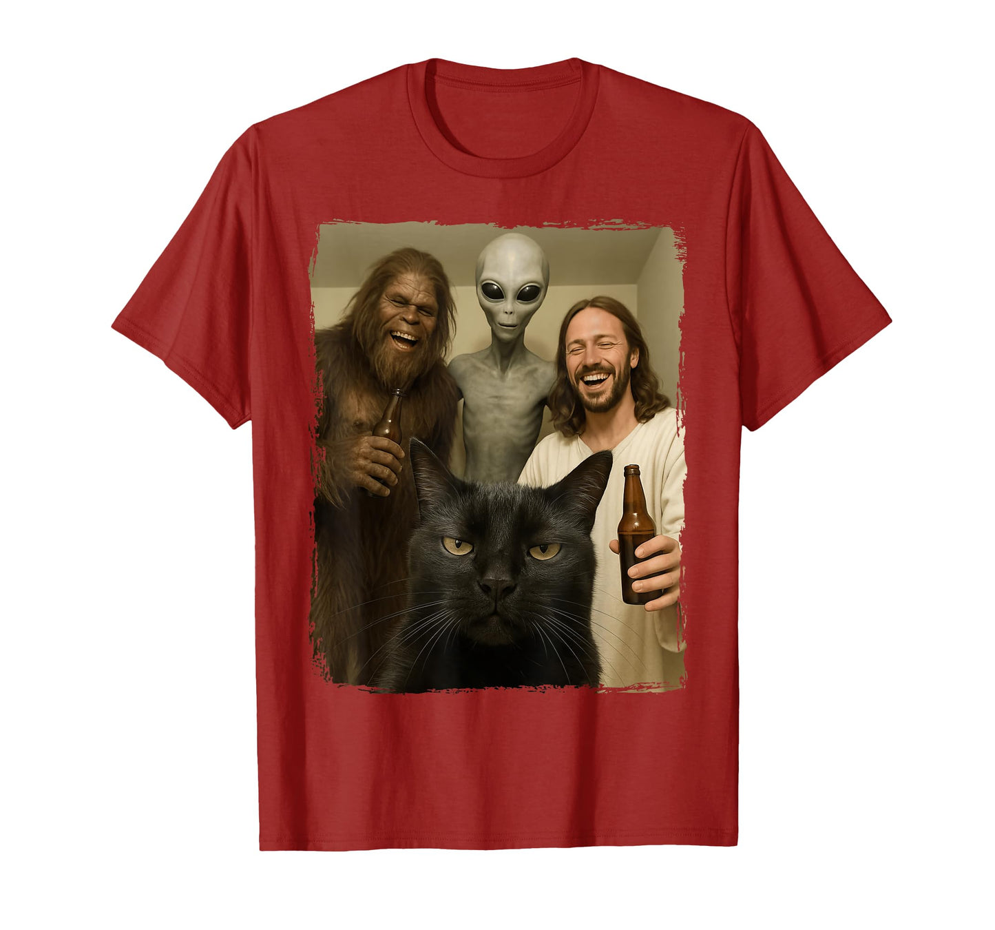 Cat Selfie Bigfoot Jesus Alien T-Shirt