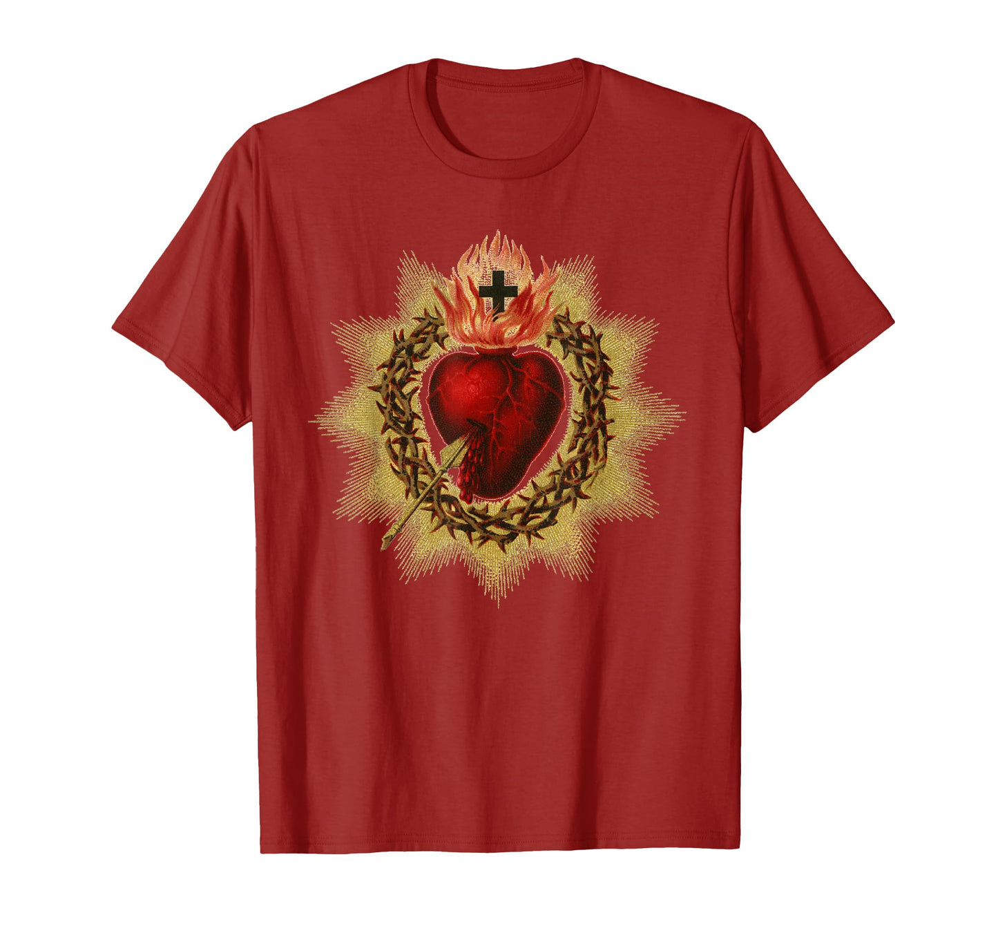 Catholic T Shirt - Sacred Heart in Crown of Thorns T-Shirt