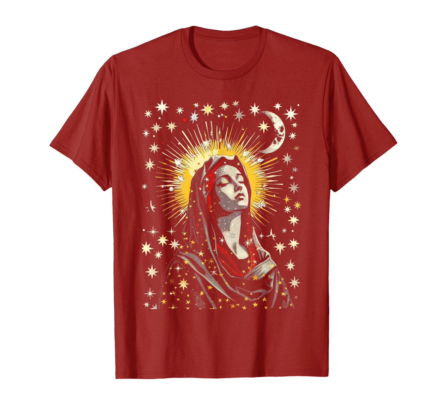 Virgin Mary Stars Moon Religious Saint Catholic T-Shirt