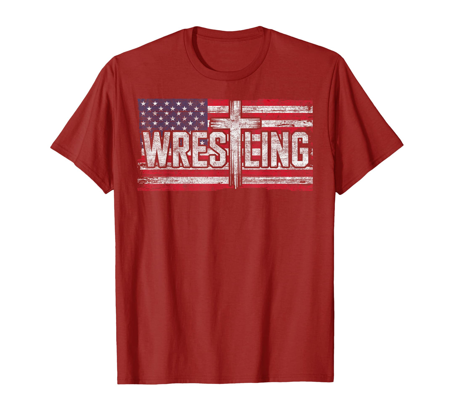 Vintage USA Flag Jesus Christ Christian Wrestling Wrestler T-Shirt