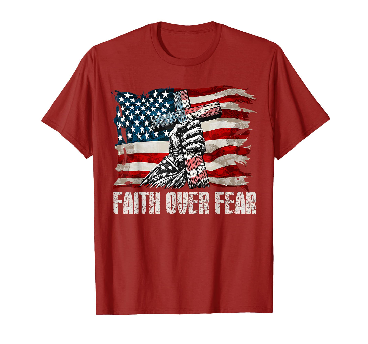 Faith Over Fear - Cross & US Flag T-Shirt