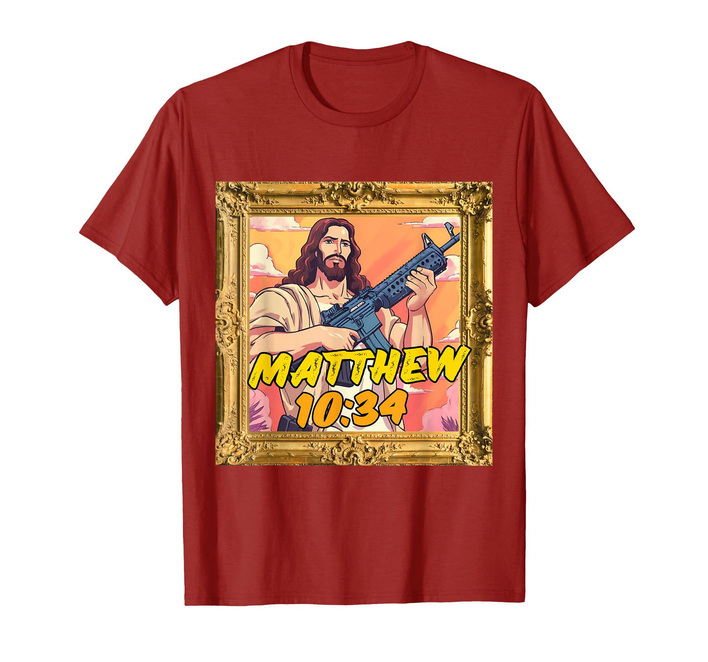 Matthew 10:34 Jesus with Rifle Christian Warrior Tee T-Shirt