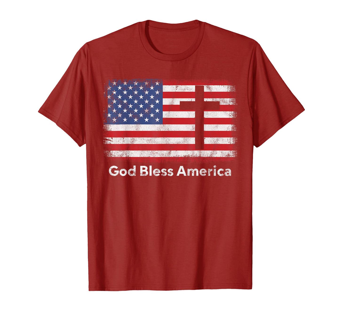 God Bless America Patriotic Flag Cross T-Shirt