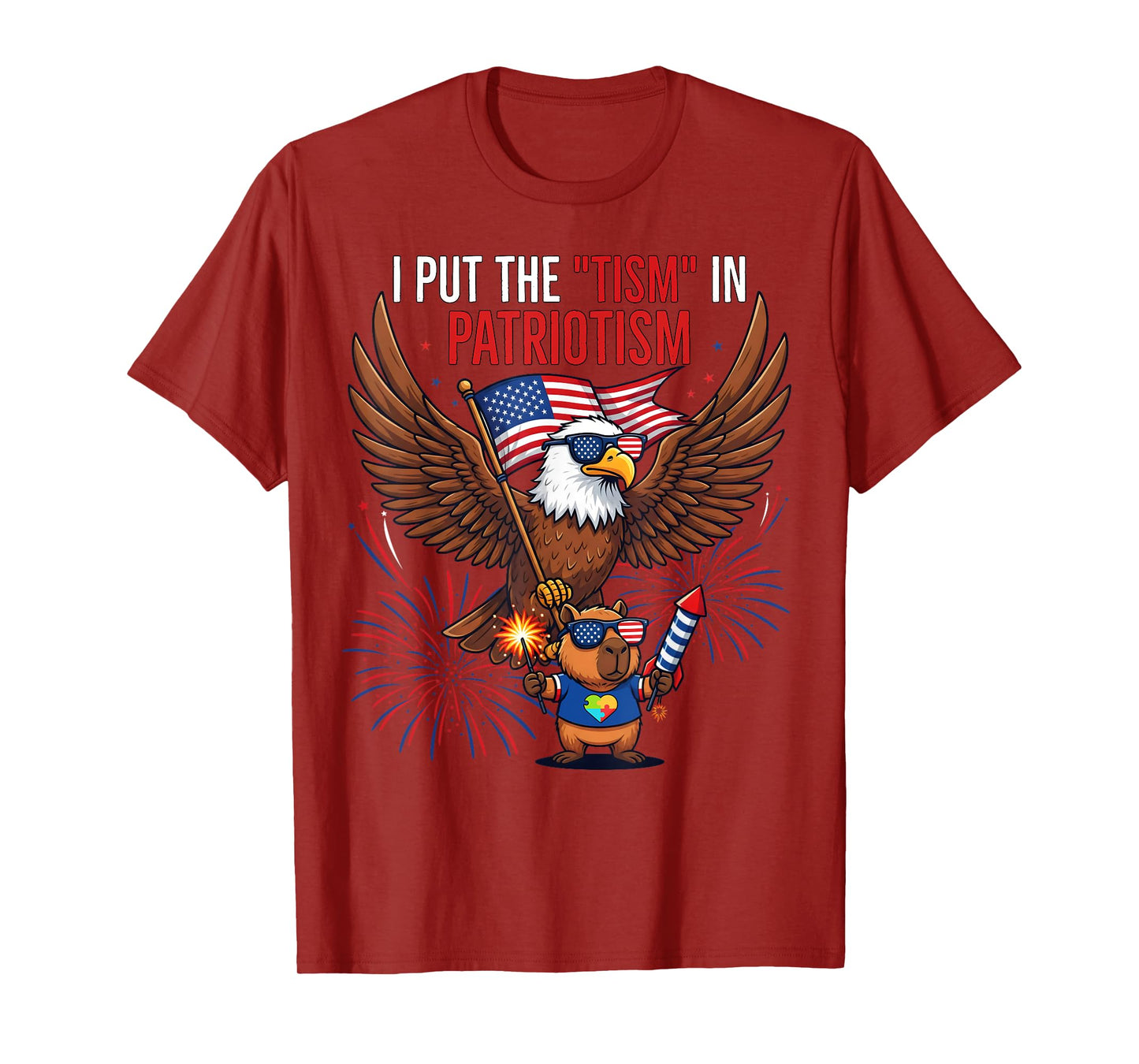 I Put The Tism in Patriotism Athletic Eagle Tism Funny T-Shirt