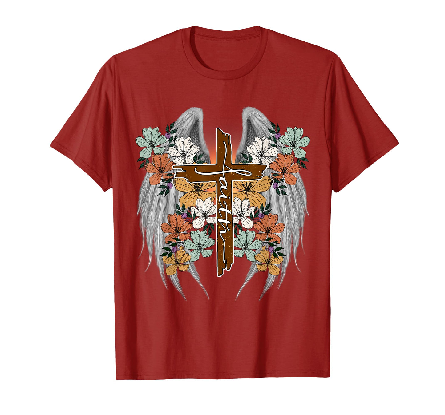 Cross Flowers Angel wings Faith Religious t-shirt T-Shirt