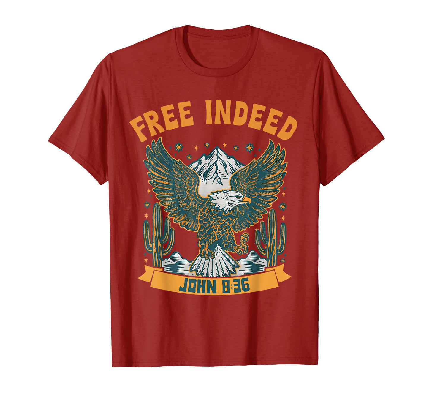 Vintage Free Indeed John 8:36 Christian Eagle Bible Prayer T-Shirt