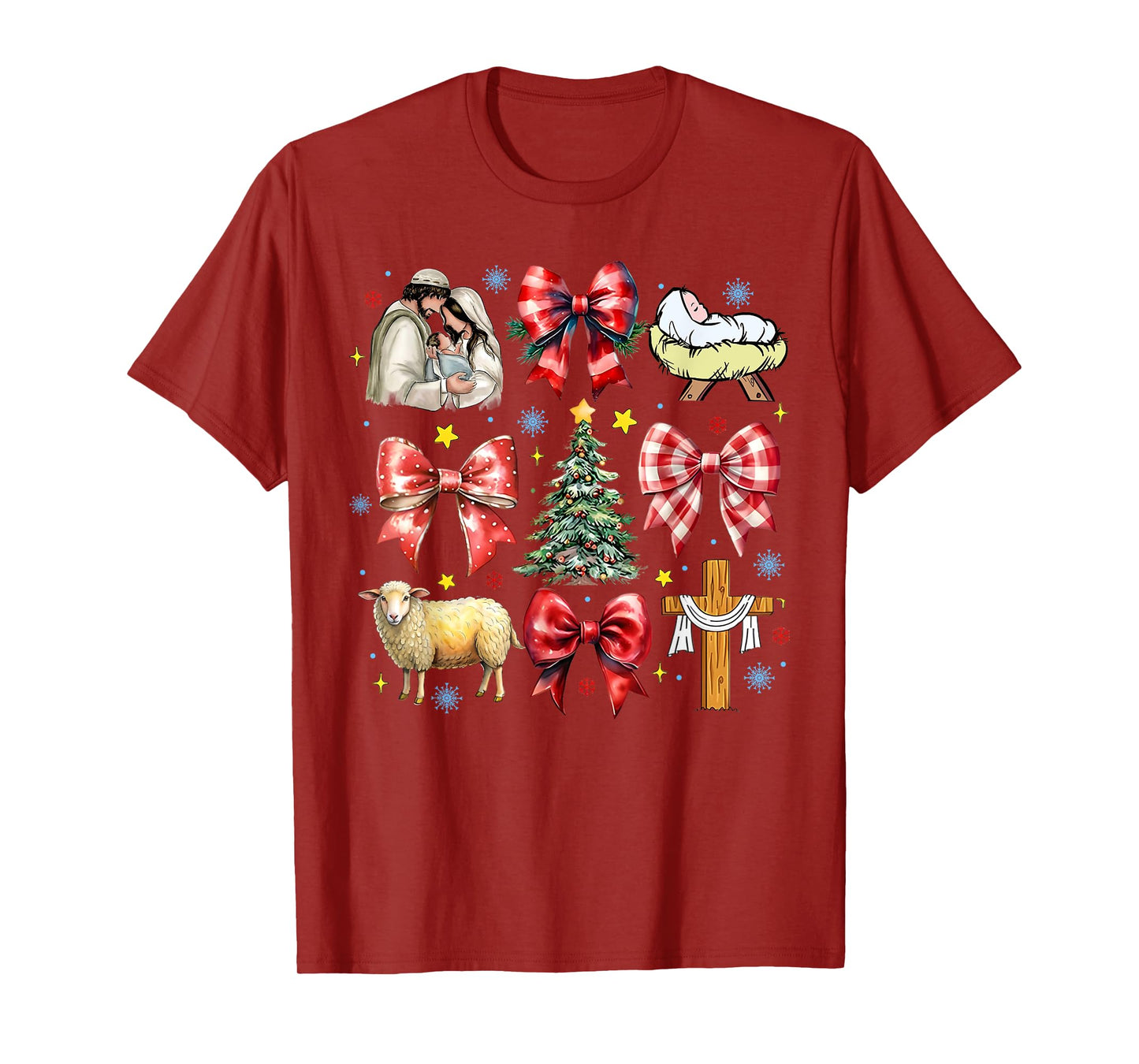 Jesus Birth Christmas Coquette Bow Nativity Scene Christian T-Shirt