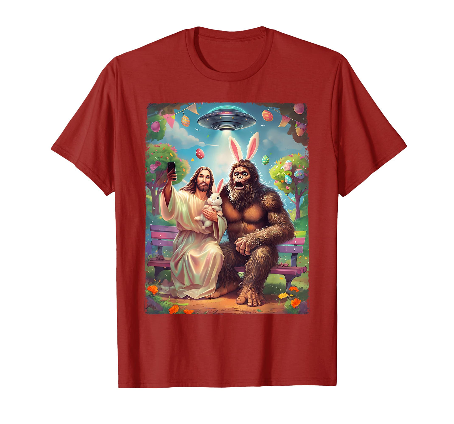 Bigfoot Bunny Funny Easter Jesus Sasquatch Selfie UFO Alien T-Shirt