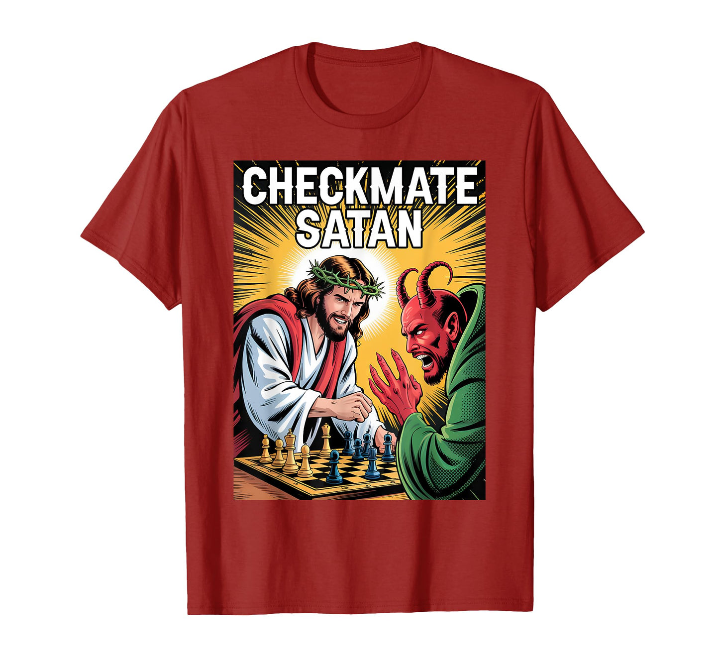 Checkmate Satan Jesus Chess Match Funny Christian Faith T-Shirt
