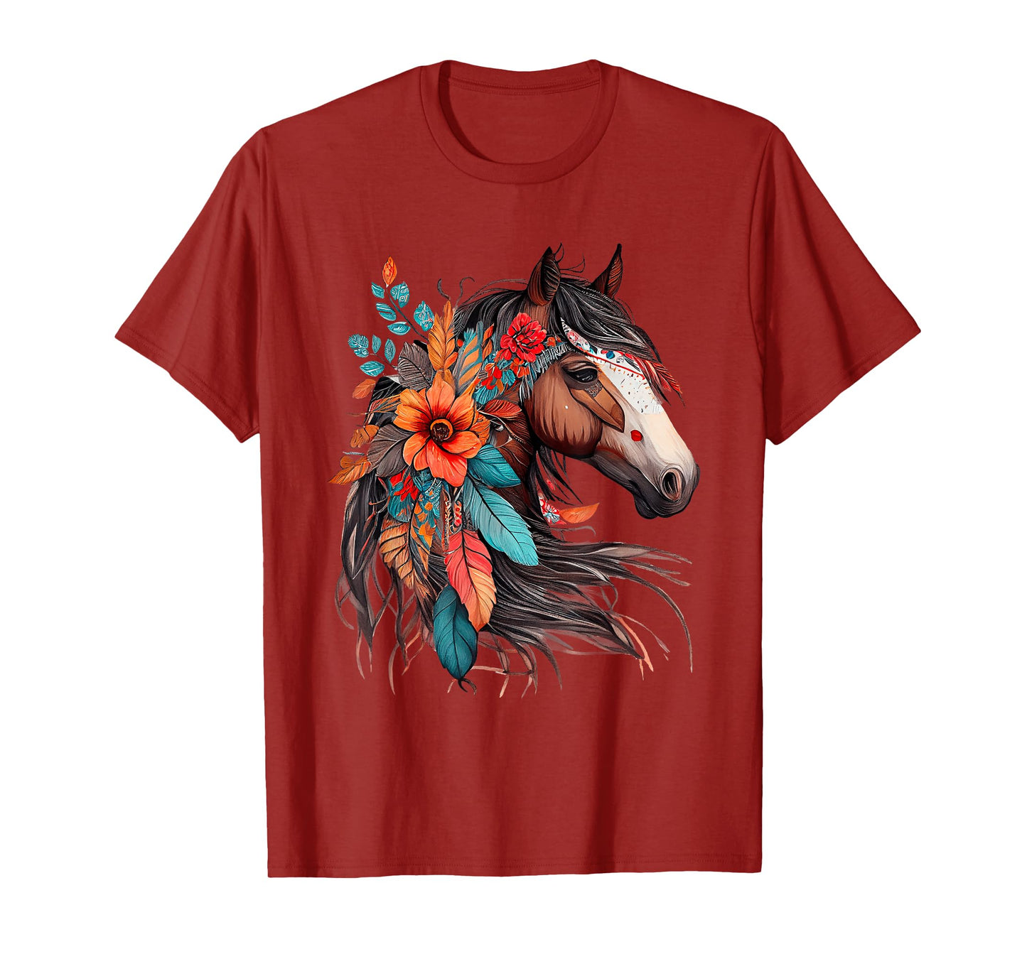 Floral Wild Horse Country Horse Riding T-Shirt, Small, Black