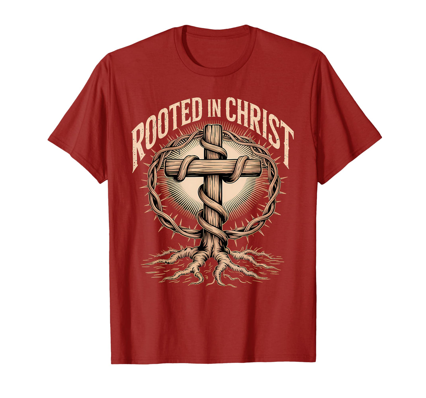 Rooted in Christ Jesus Cross Christian Faith T-Shirt