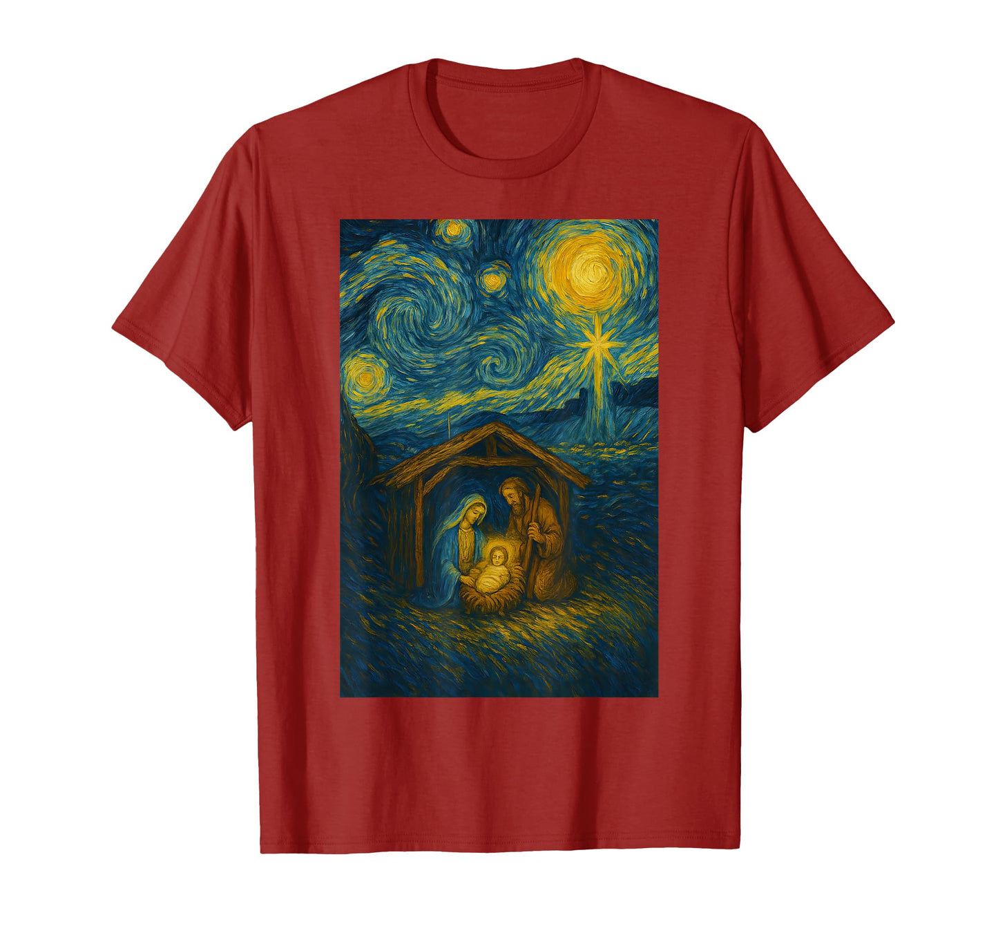 Starry Night Nativity Christmas Night Scene Star Bethlehem T-Shirt