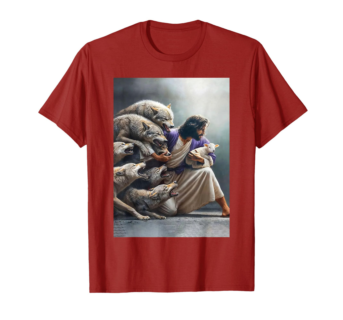 Jesus Protects The Lamb From Wolves Paint Art Religion T-Shirt