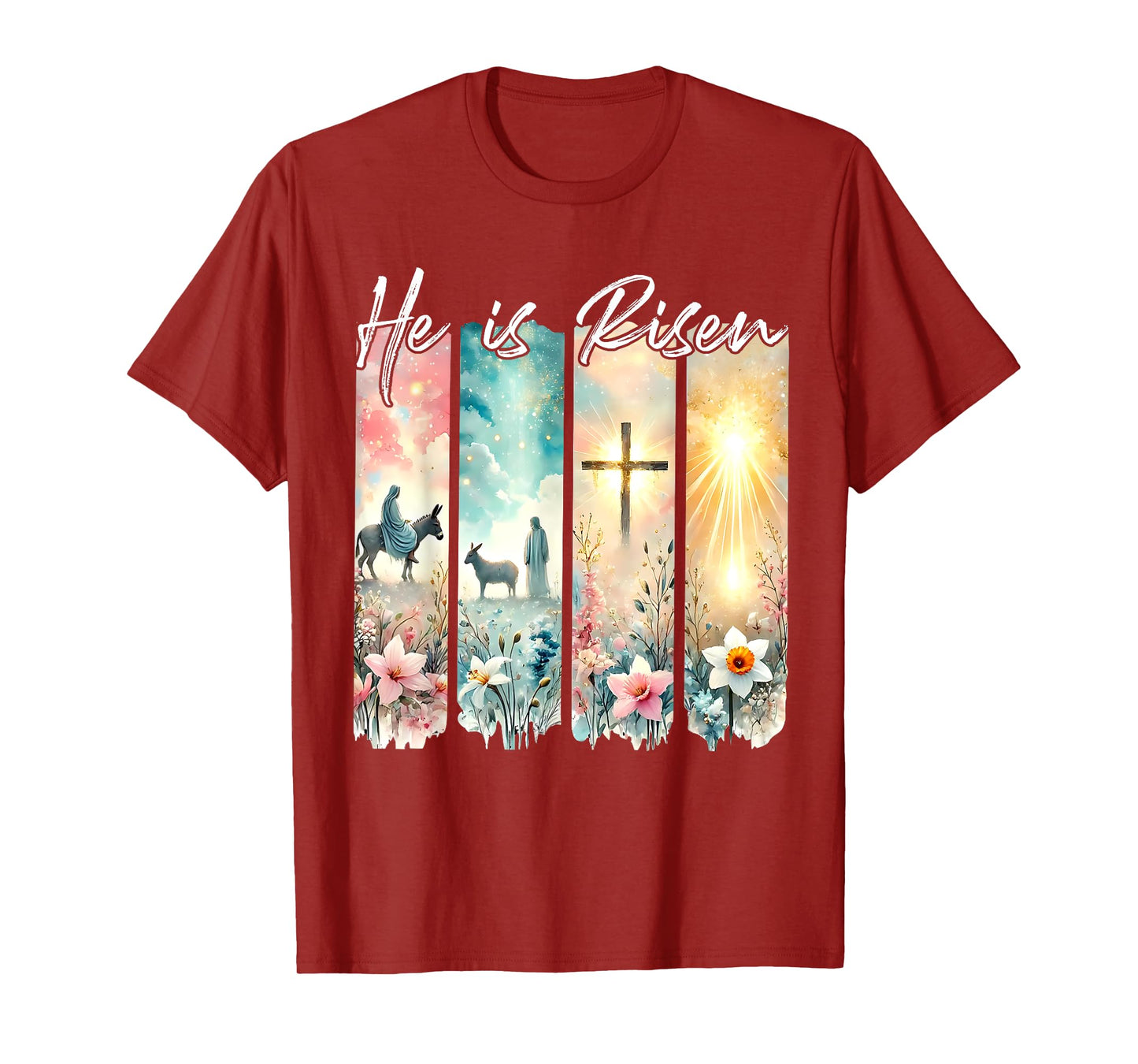 He Is Risen Flowers Easter Aesthetic Jesus Cross Christian T-Shirt