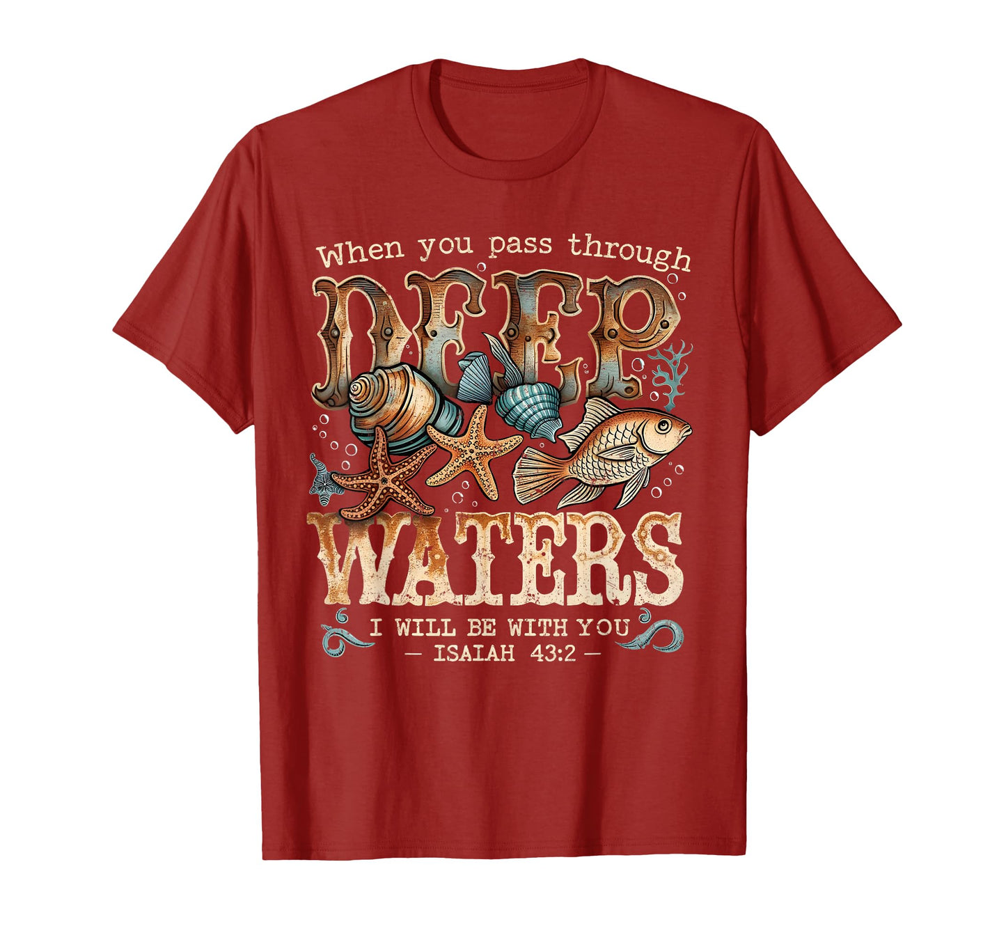 Deep Waters Isaiah 43:2 Bible Ocean Fish Scene T-Shirt