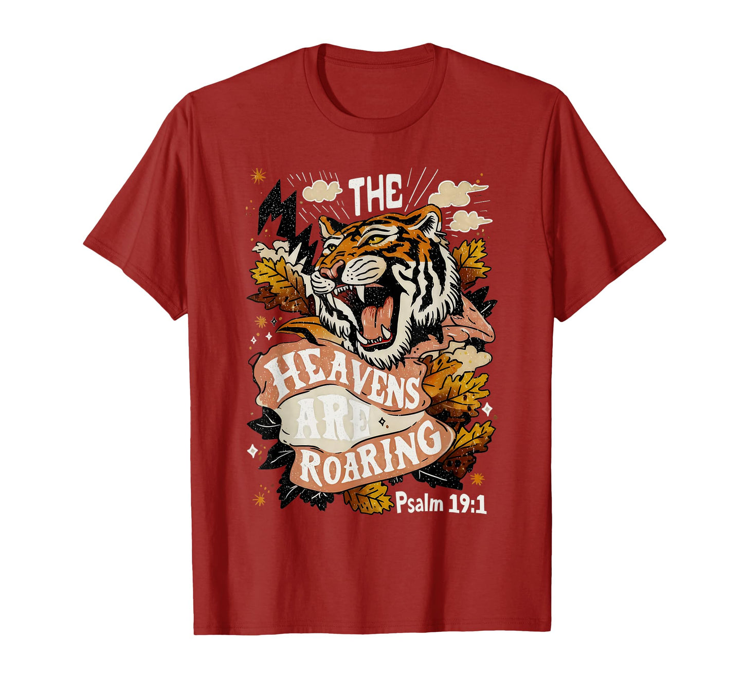 Vintage The Heavens Are Roaring Tiger Psalm 19:1 Christian T-Shirt