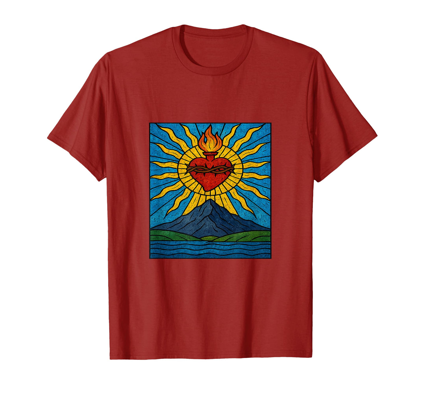 Stained Glass Sacred Holy Heart Faith Divine Spiritual T-Shirt