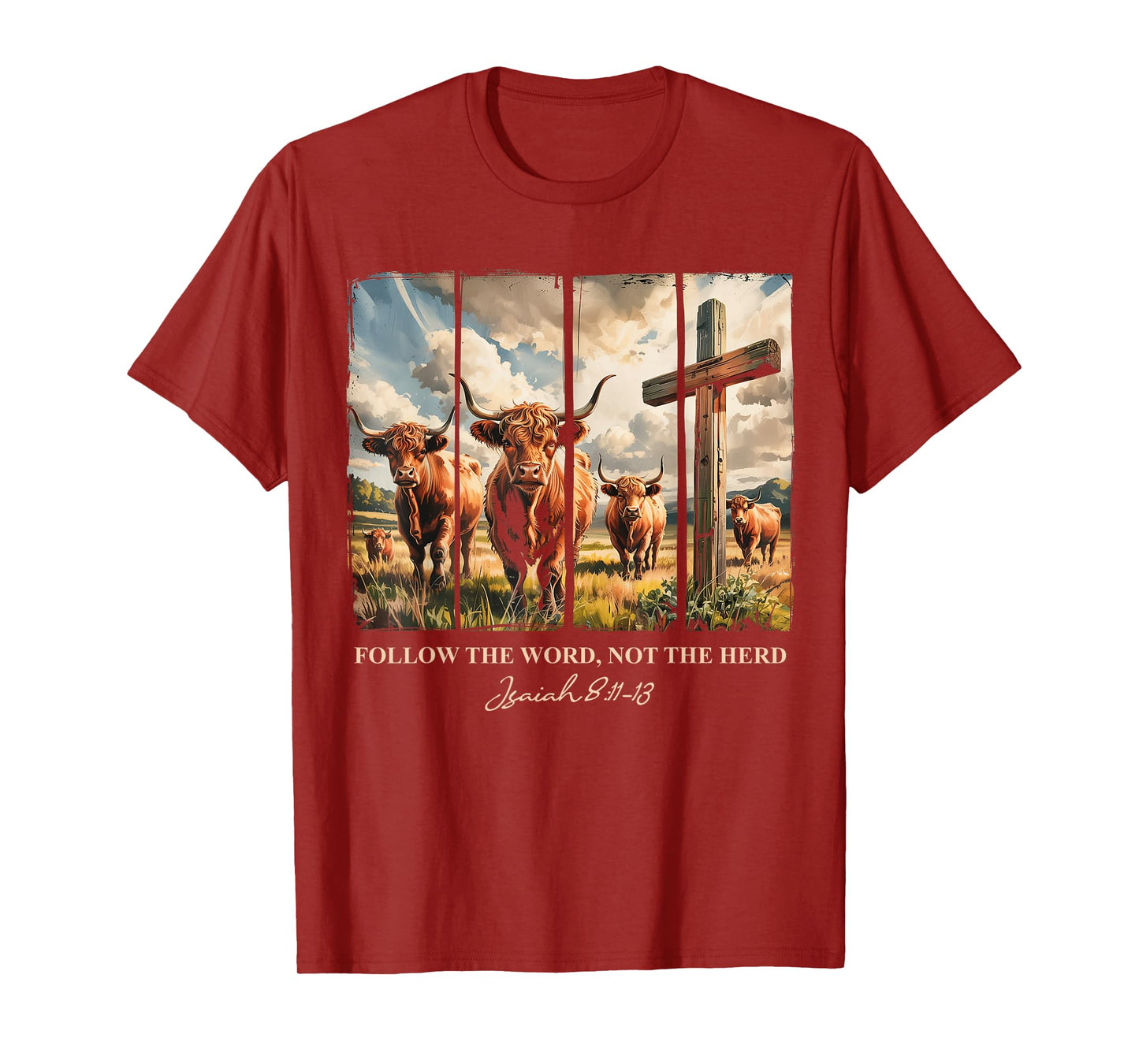 Follow The Word Not The Herd Christian Western Highland Cow T-Shirt