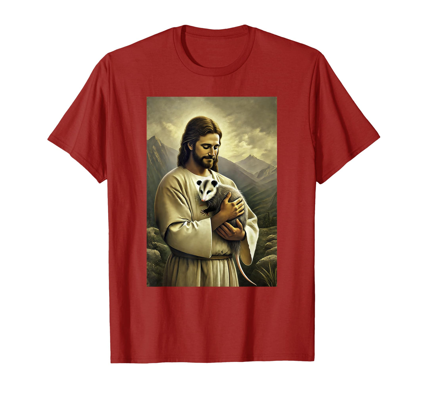 Funny Jesus Holding Opossum In His Arms Hilarious Possum T-Shirt