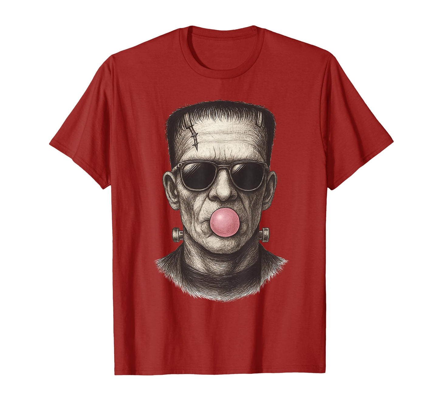 Retro Frankenstein Monster Blowing a Bubble Gum Halloween T-Shirt
