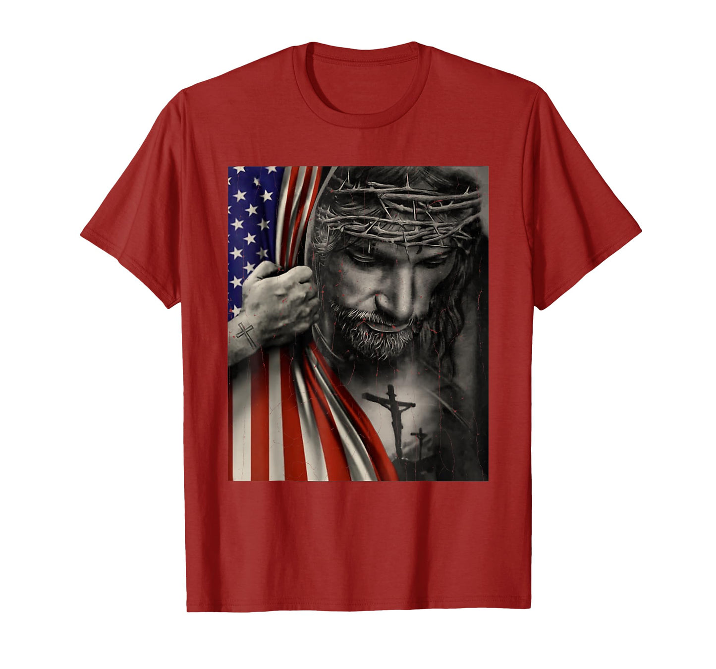 Vintage American Flag And Jesus Cross Christian Holiday T-Shirt