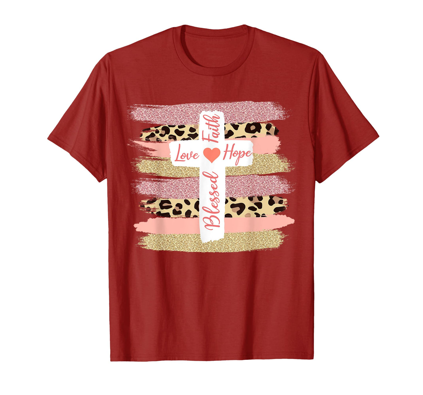 Christian Faith Love Hope Blessed - Cross Cheetah Ombre T-Shirt