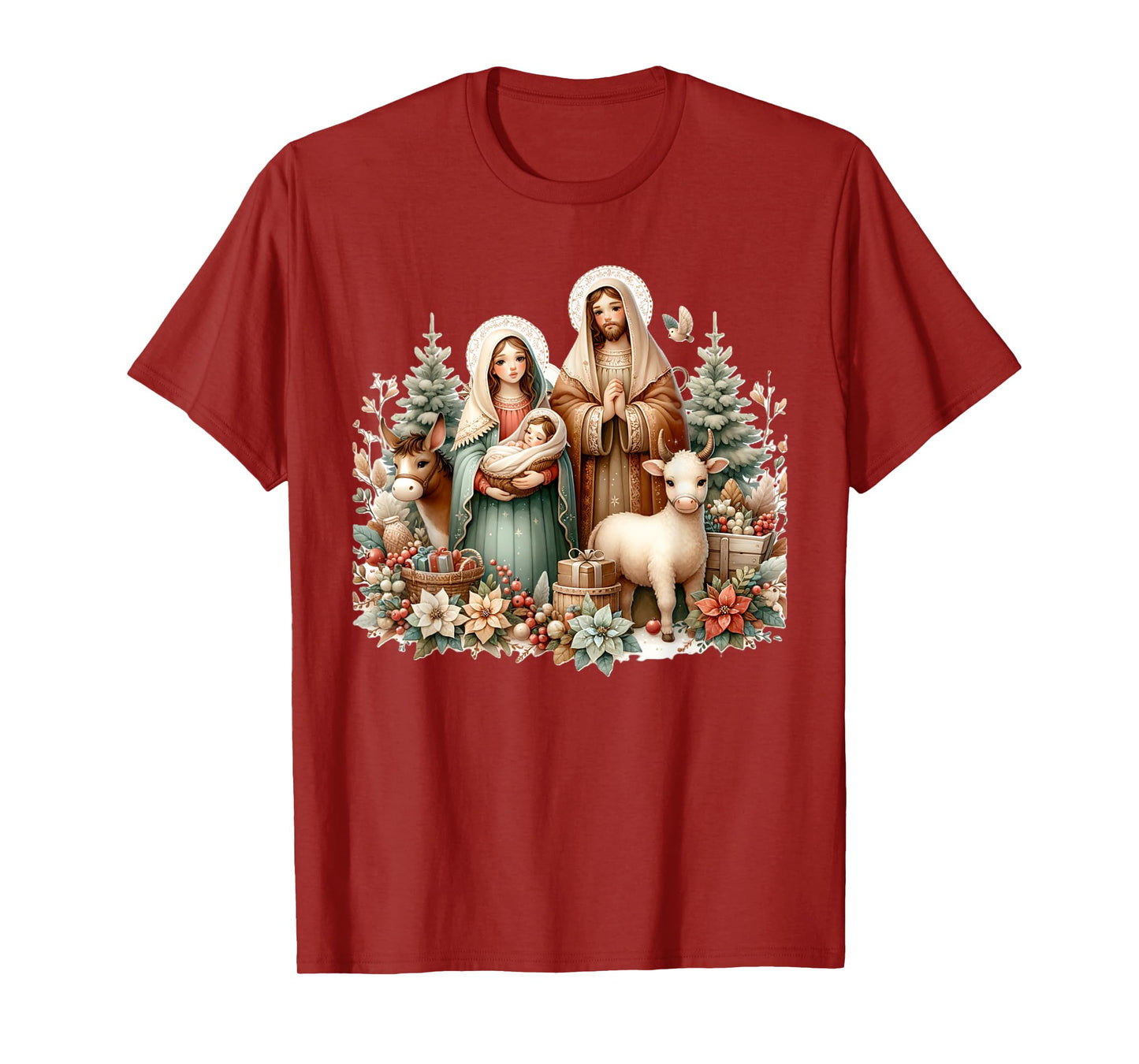 Holy Sacred Family Christmas Nativity Scene Religious Art T-Shirt