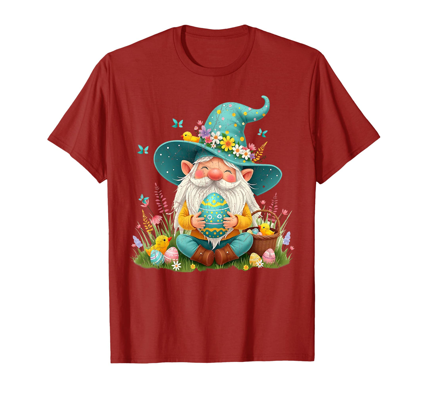 Cute Easter Gnome with Egg and Flowers Easter Day T-Shirt