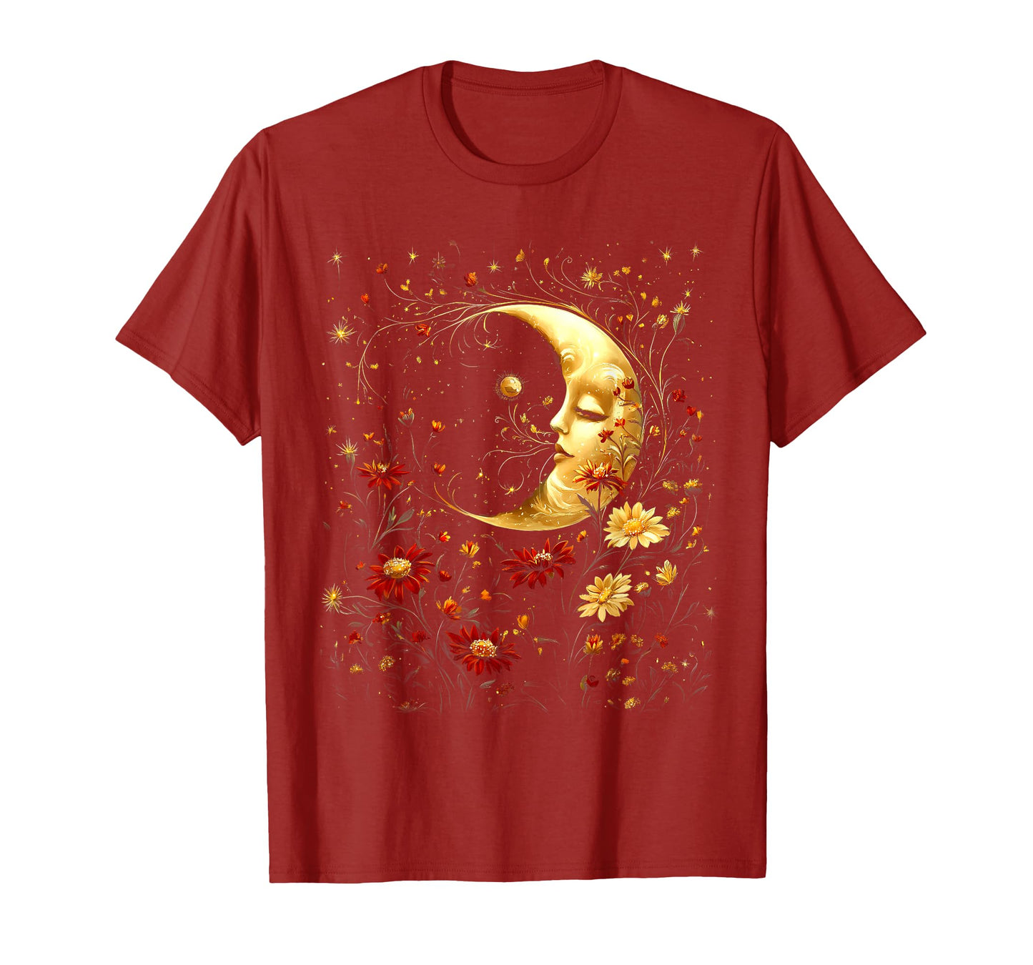 Boho Moon Wildflowers Summer Night Women Teen Girls Youth T-Shirt