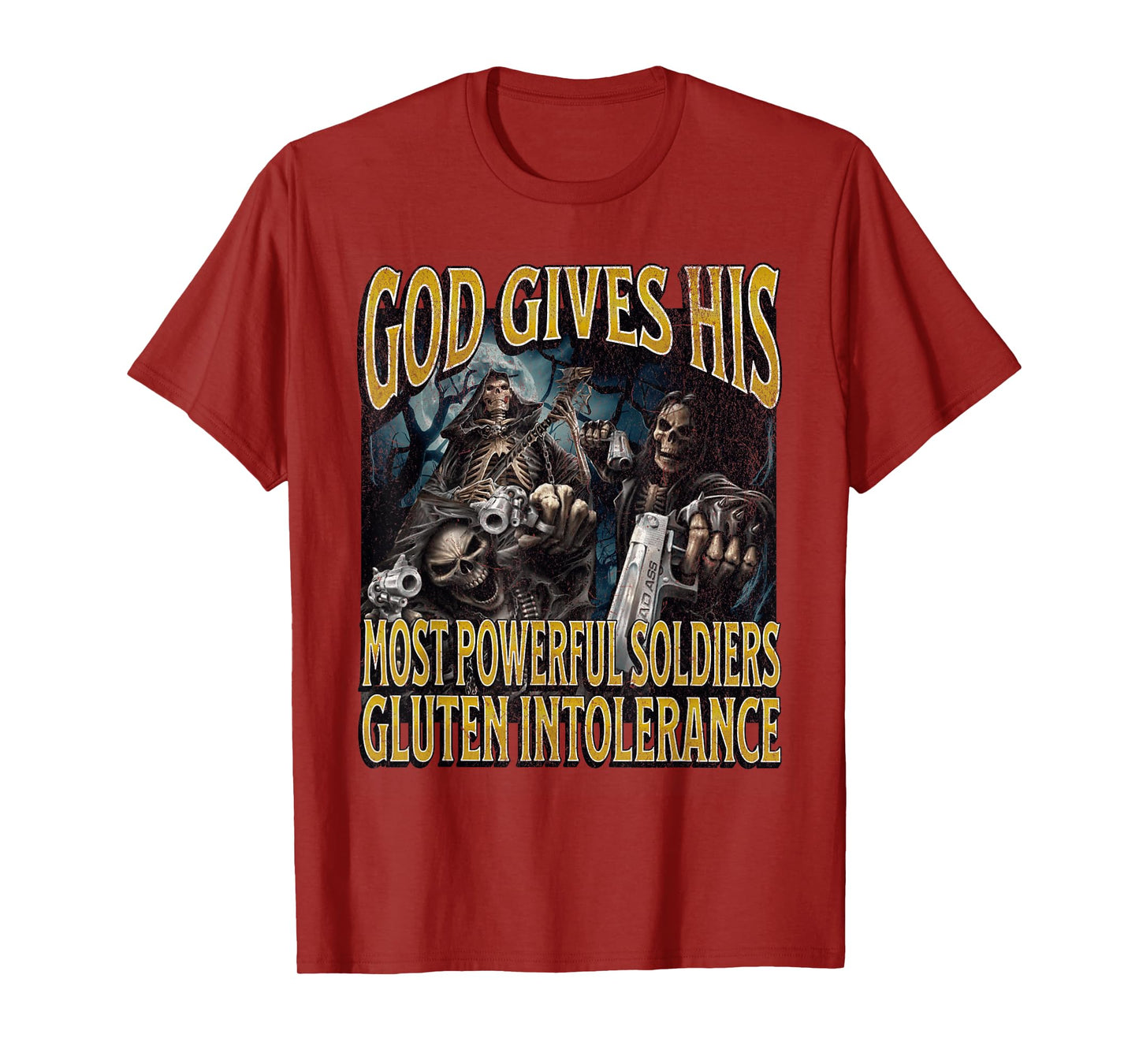 God Gives Gluten Intolerance Funny Hard Skeleton Meme T-Shirt