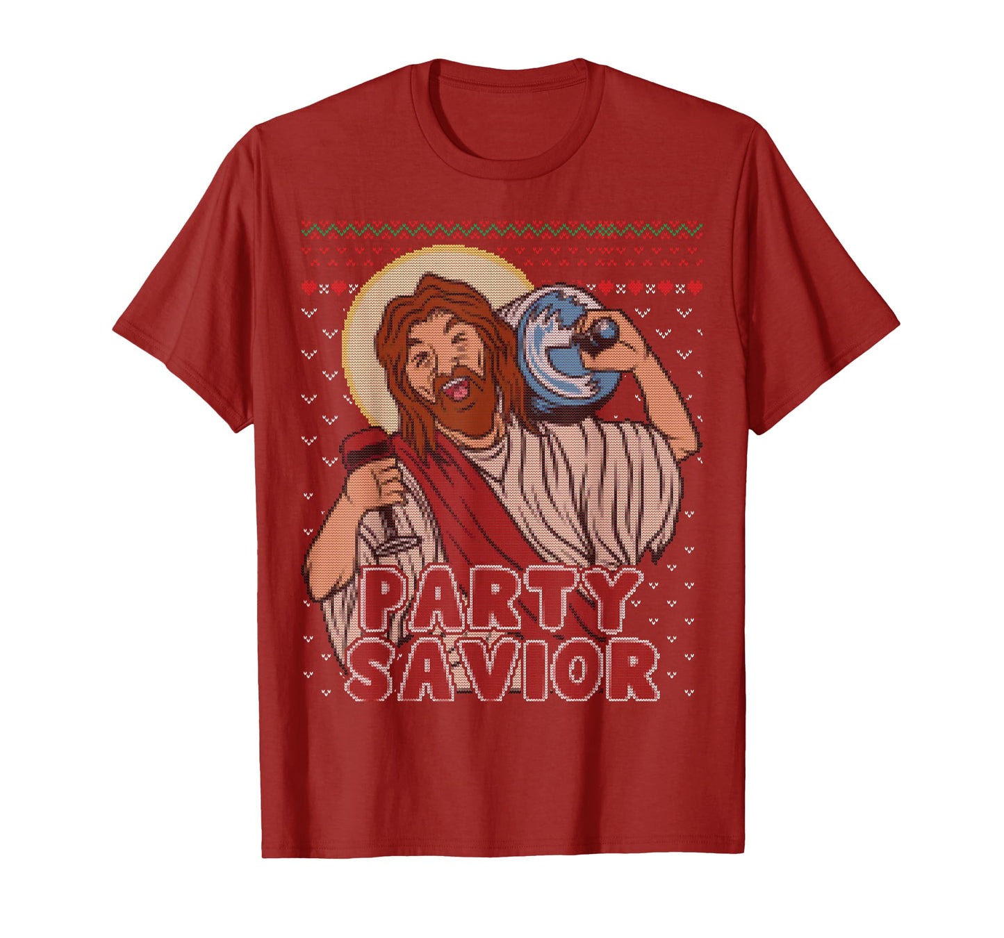 Party Savior Jesus Santa Claus Beer Ugly Christmas Sweater T-Shirt
