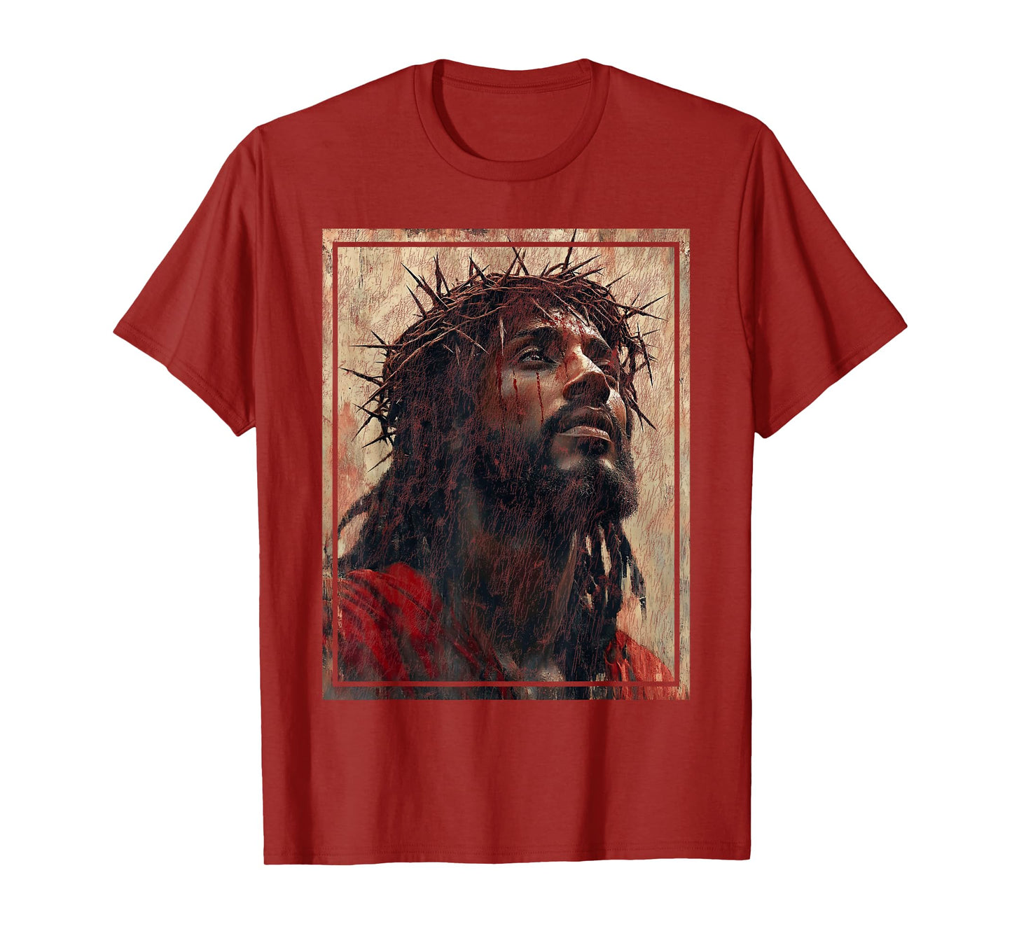Black Jesus Face Of Jesus Cross With Crown Of Thorns T-Shirt