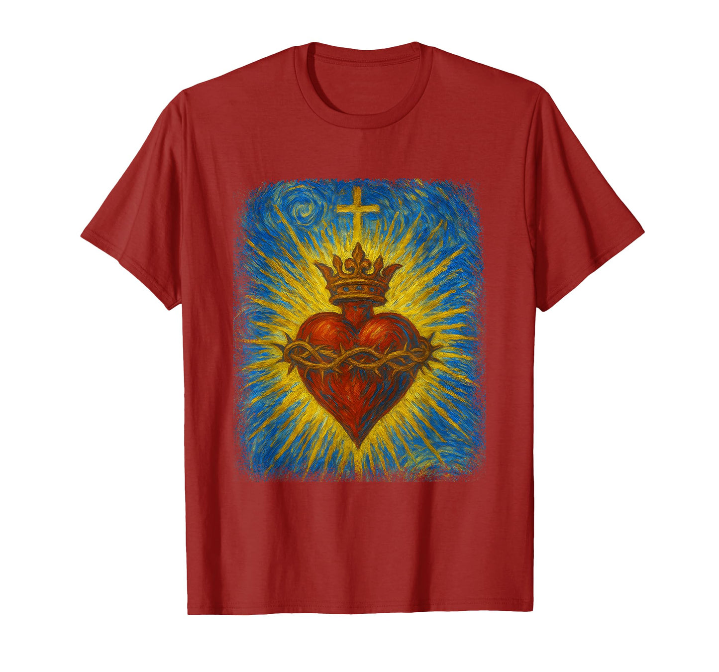 Sacred Heart of Jesus Catholic Christian Starry Night Art T-Shirt