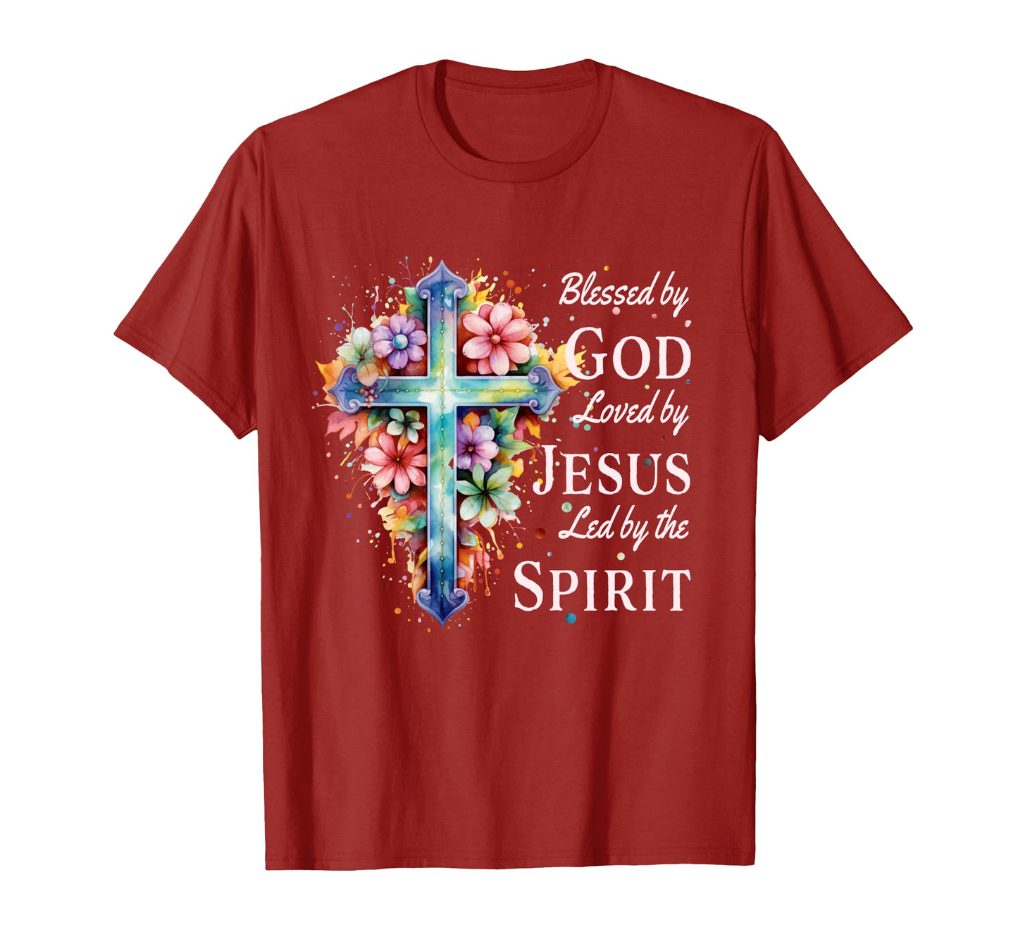 Blessed by God Loved by Jesus Floral Cross Christian Long Sleeve T-Shirt