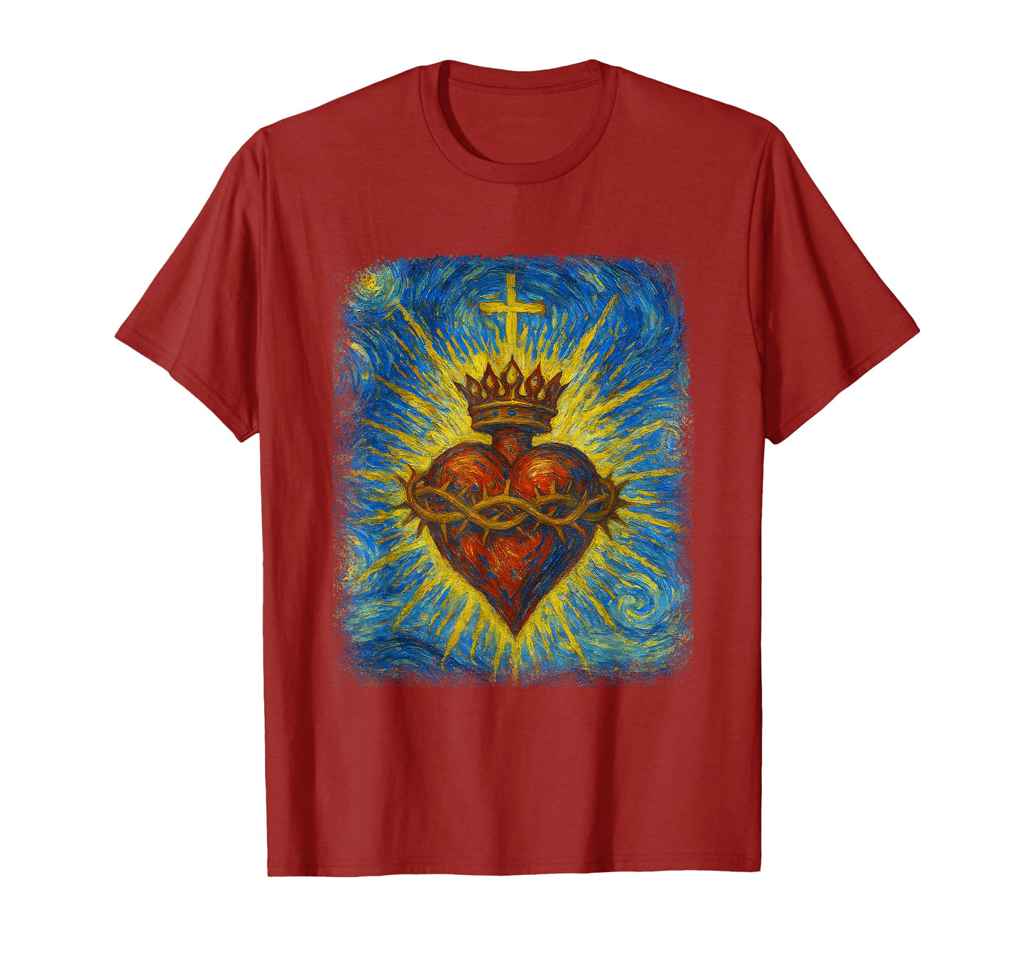 Sacred Heart of Jesus Catholic Christian Starry Night Art T-Shirt